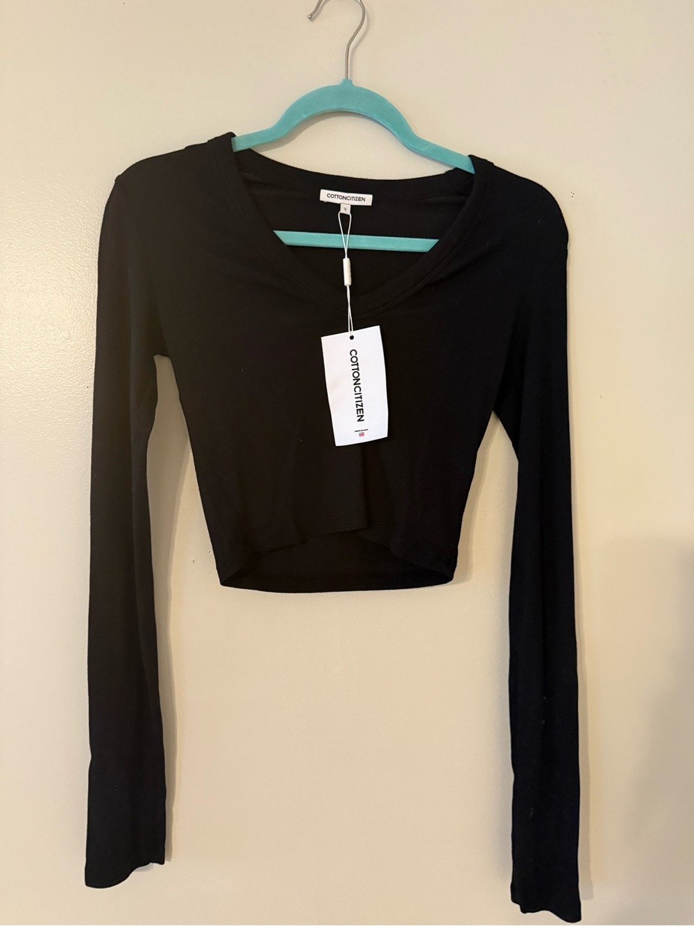 Cotton Citizen Scoop Neck Ribbed Black Crop Top